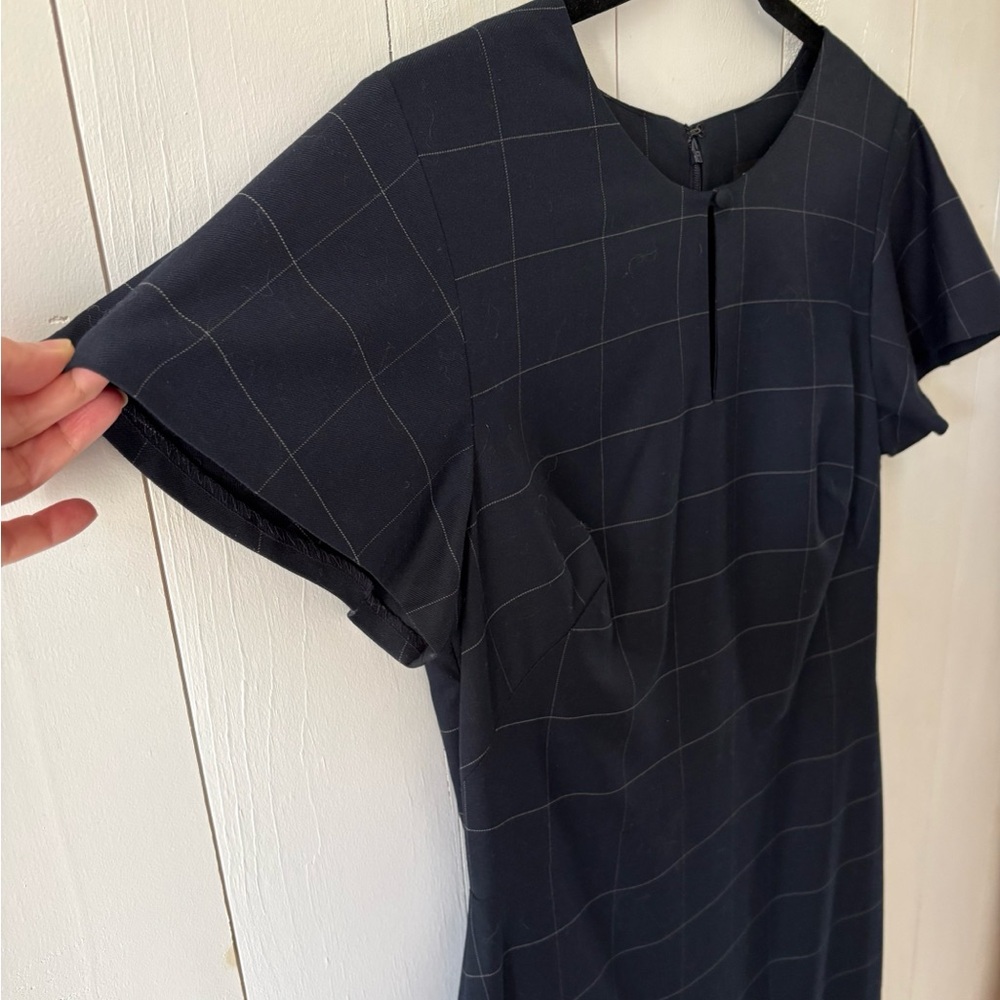 Banana Republic Navy Windowpane Checks Plaid Ruffle-Hem Short Sleeve Dress - Picture 6 of 15